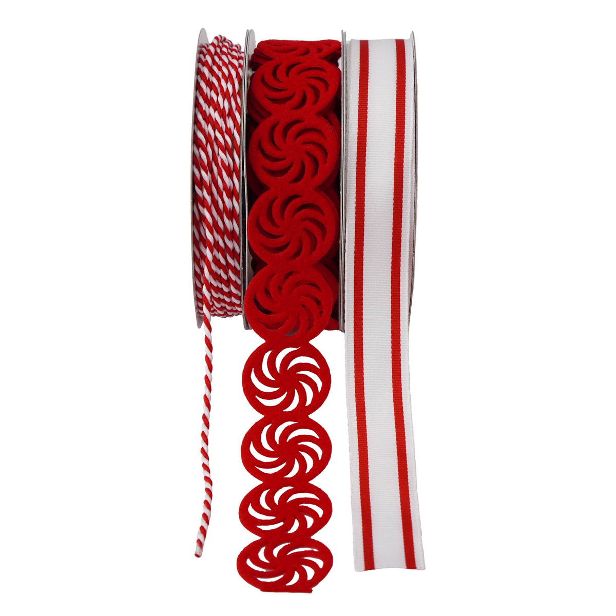 Red and White Peppermint Candy Christmas Ribbon, 18', 3 Pack, by Holiday Time