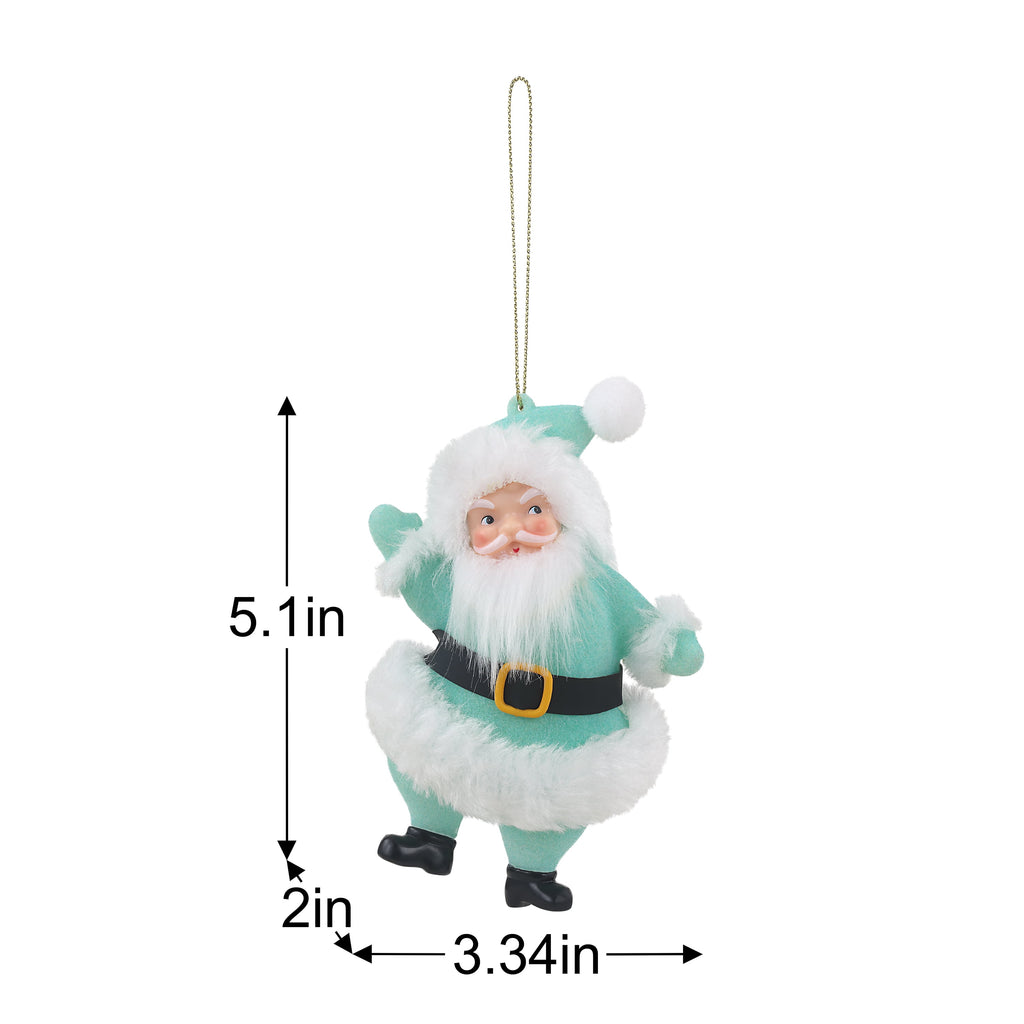 Mr. Christmas 5-inch Flocked Dancing Santa Ornament, Seafoam