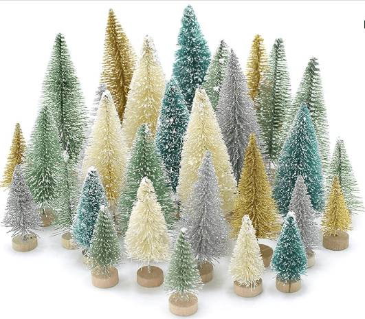 Ayieyill 30PCS Artificial Mini Christmas Trees, Mini Pine Tree Sisal Trees with Wood Base Bottle Brush Trees for Christmas Table Top Decor Winter Crafts Ornaments