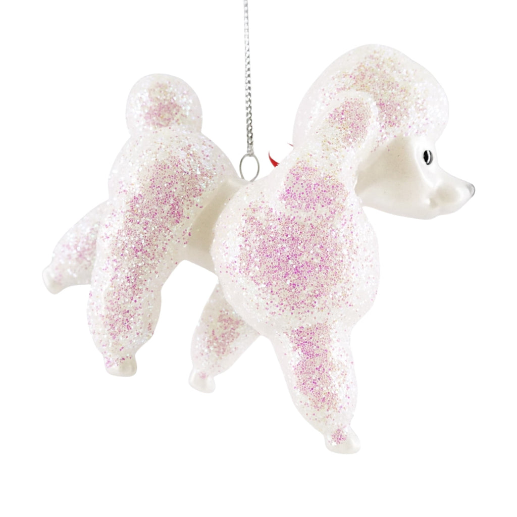 White Iridescent Glitter Poodle Christmas Ornament, 3.5", by Holiday Time