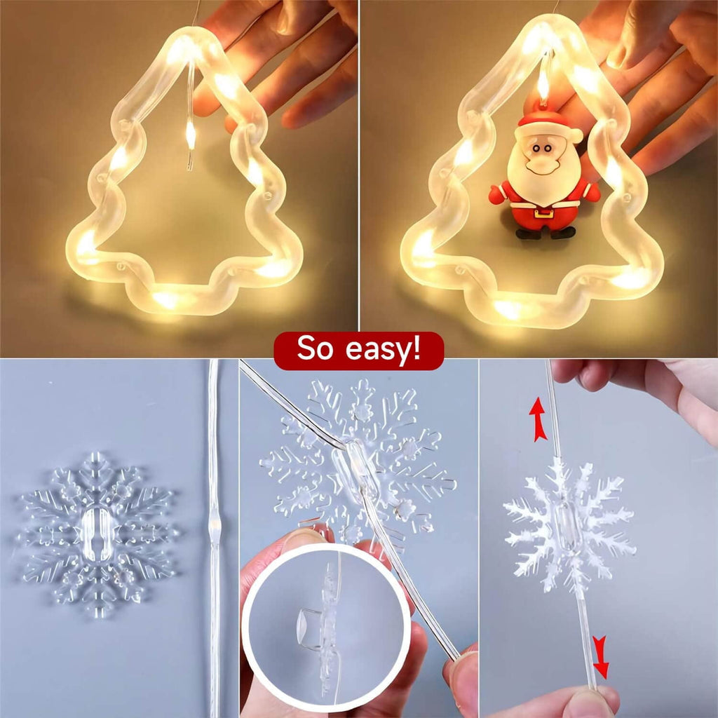 WILLED Christmas String Lights, 120 LED Window Curtain Lights with Christmas Ornaments, 9.8ft USB Powered Warm White Waterproof Fairy Lights Indoor Outdoor for Xmas Tree Patio Garden Party Home Decor