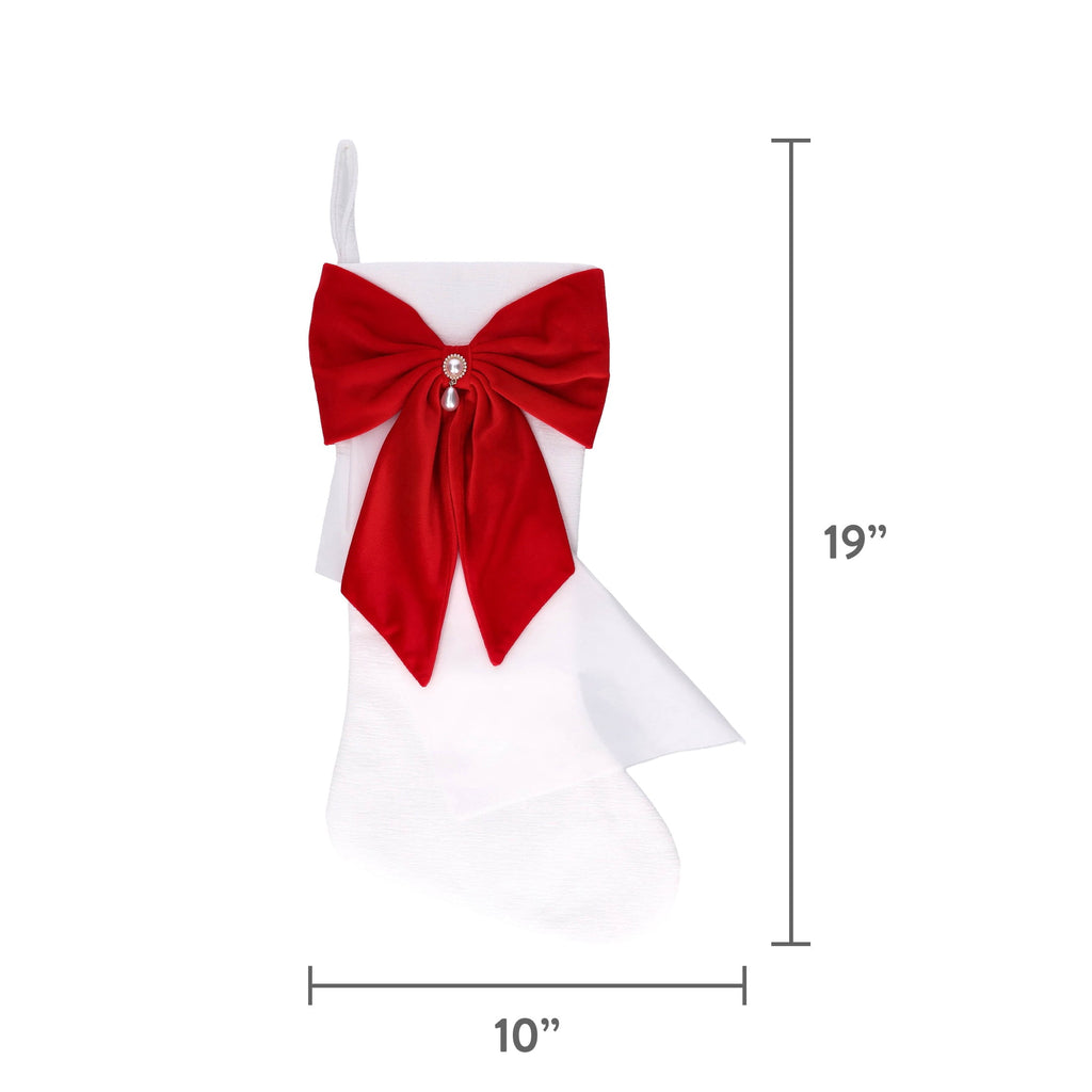 Christmas Stocking with Velvet Bow, Red and White, 19", by Holiday Time