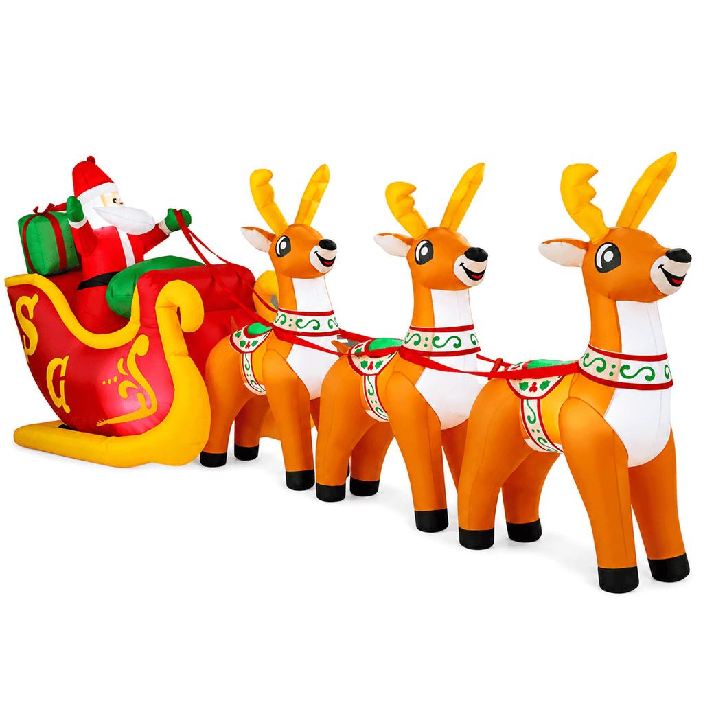 Yexmas 10ft Christmas Inflatable Santa Claus On Sleigh With 3 Reindeer Outdoor Lights Decor for Holiday Decor,Xmas Party,Yard,Garden and Lawn