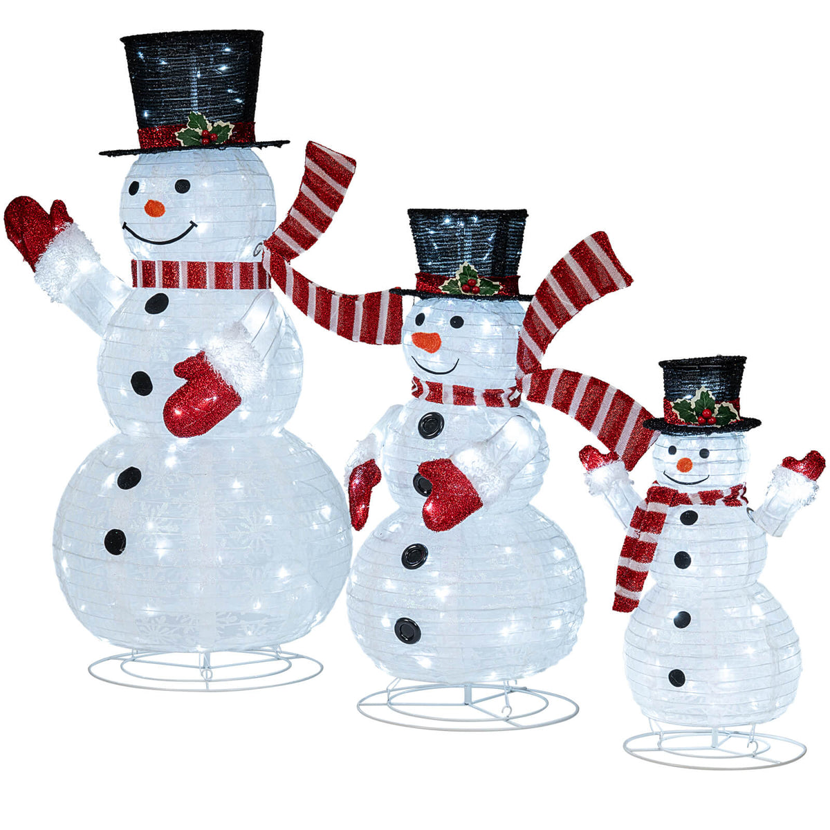Costway 3PCS Pre-Lit 3D Snowman Set with 270 LED Lights for Home Lawn Yard Garden Plug in