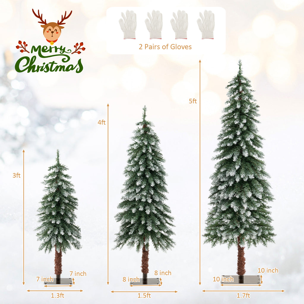 Topbuy 3/4/5FT Set of 3 Artificial Christmas Tree Pre-lit Pencil Christmas Tree with 129/231/369 Snowy Branch Tips