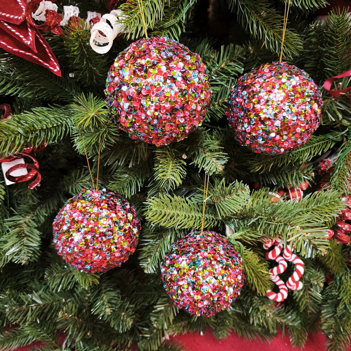 4-Count Multicolor Sequin Ball Christmas Ornaments, 4.3", by Holiday Time