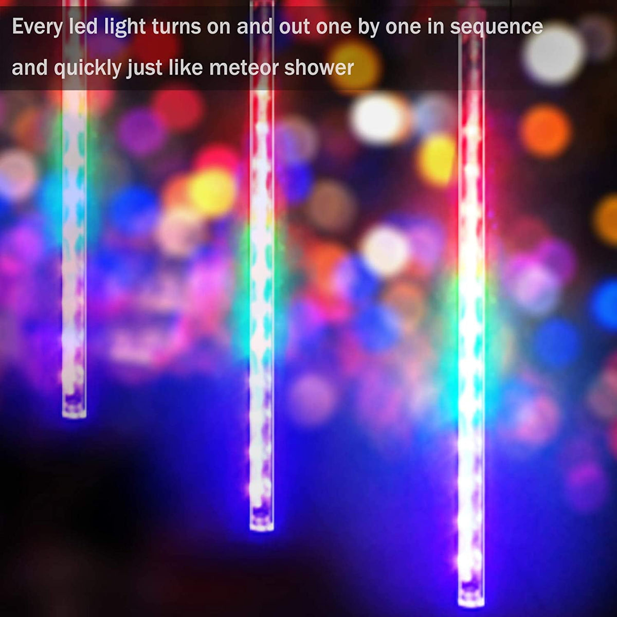 DONGPAI Meteor Shower Lights Outdoor, 11.8 Inch 8 Tube Icicle Lights, Waterproof Meteor Christmas Lights Outdoor, Hanging Falling Rain Lights for Xmas Tree Outside Holiday Decoration