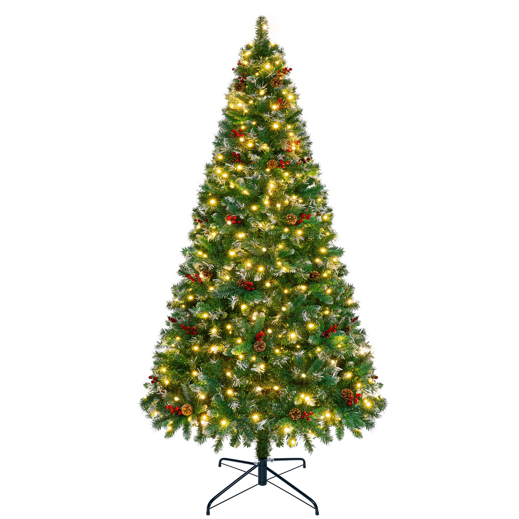 Firstness 6ft Pre-Lit Artificial Christmas Tree with Storage Bag, Warm & Multicolor Xmas Tree with 975 Branch Tips,Pine Cones + Red Berries