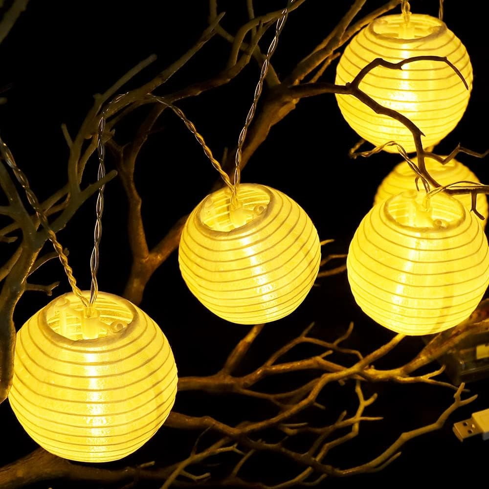 String Lights Lanterns with Lights, 20 White Lanterns, Lantern String Lights Bedroom, Solar String Lights Outdoor Waterproof,Outdoor Waterproof Lantern Weddings Parties Decorations(16 ft 20 LED)