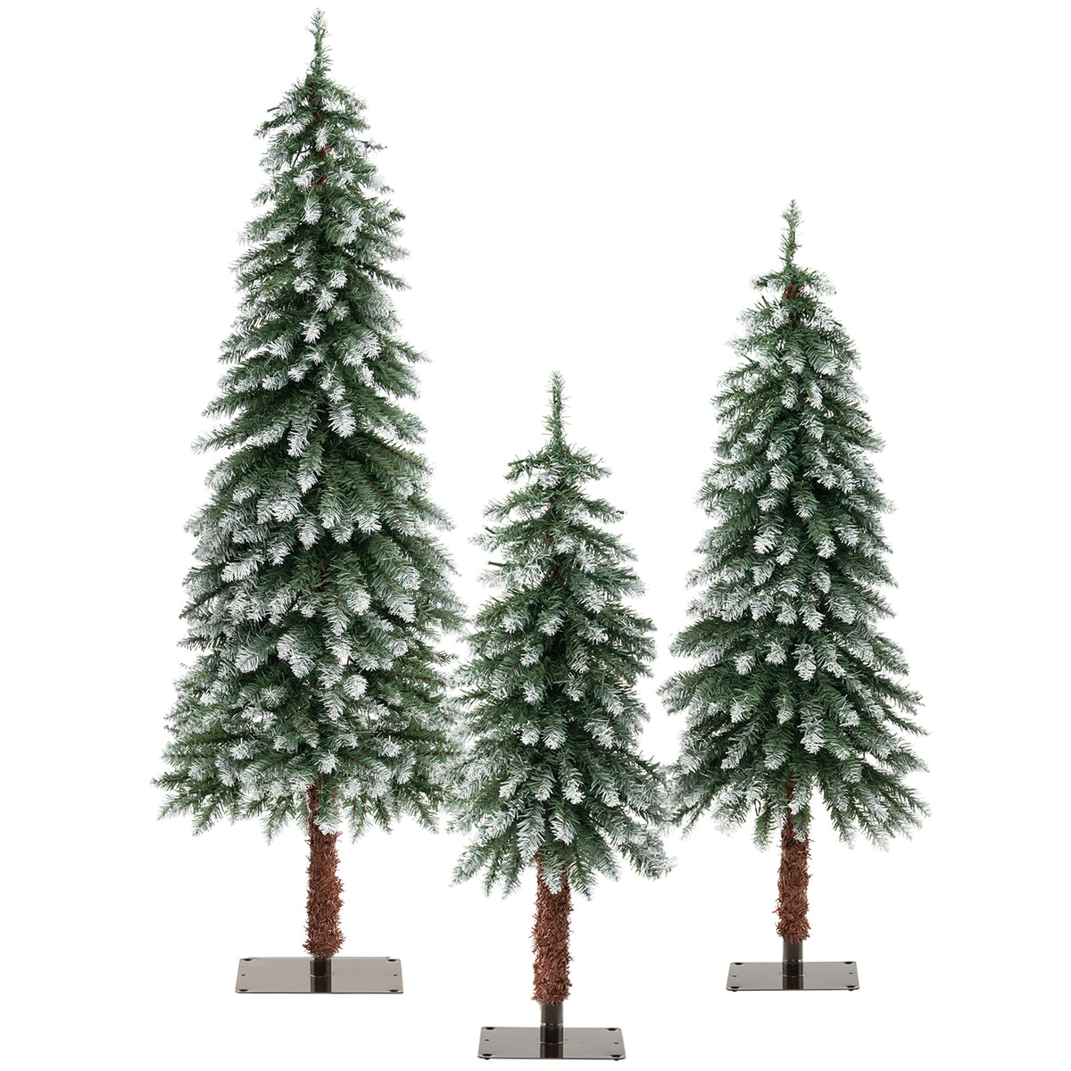 Topbuy 3/4/5FT Set of 3 Artificial Christmas Tree Pre-lit Pencil Christmas Tree with 129/231/369 Snowy Branch Tips