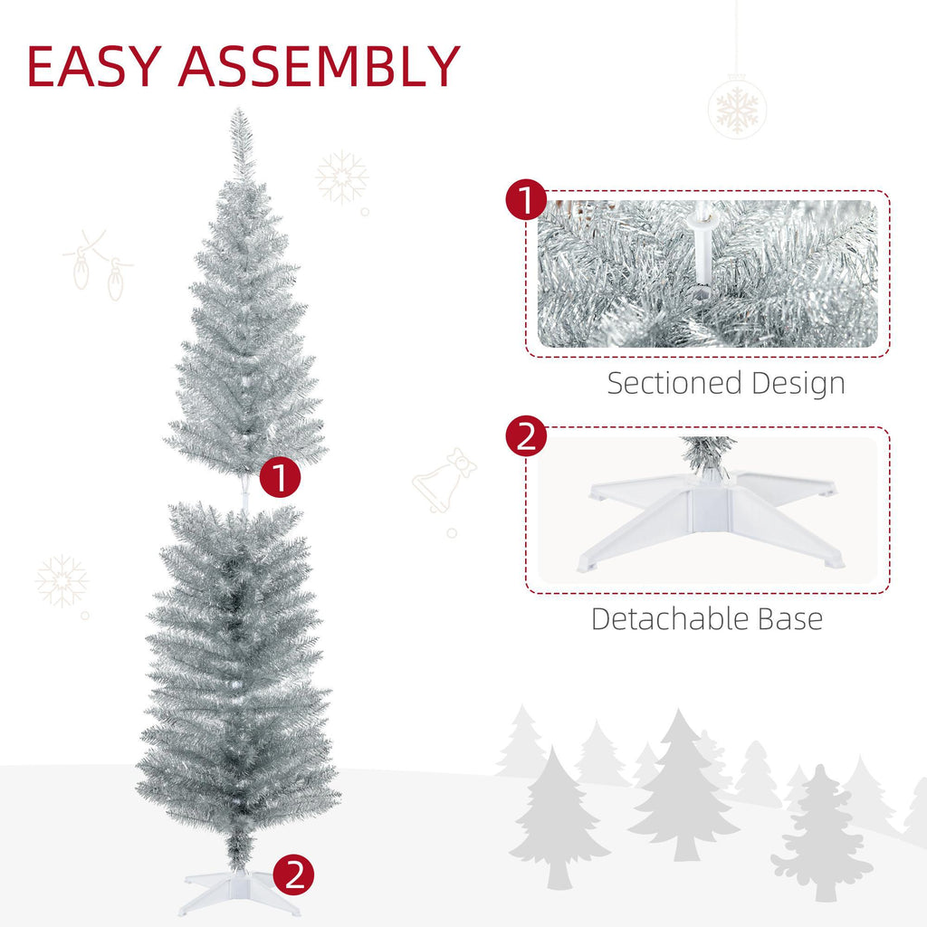 Kadyn Christmas Tree, Xmas Trees,6' Artificial Pencil Christmas Tree with 390 Realistic Branch Tips and Plastic Stand, Silver