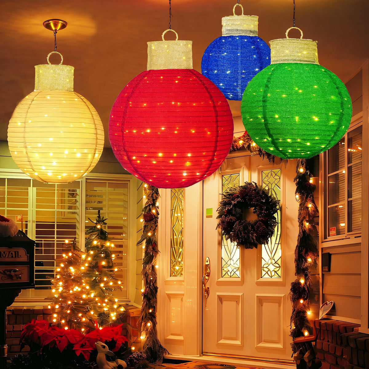 FOOWIN 3pcs Lighted Pop-Up Outdoor Christmas Ornament Set, Holiday Decoration with 270 LED Lights for Yard & Outdoor Christmas Decor