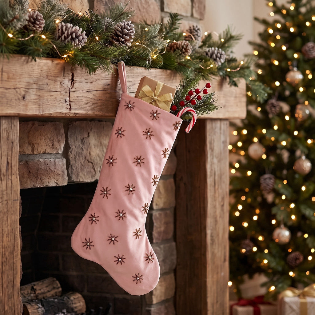 Beaded Starburst Christmas Stocking, Pink, 19", by Holiday Time