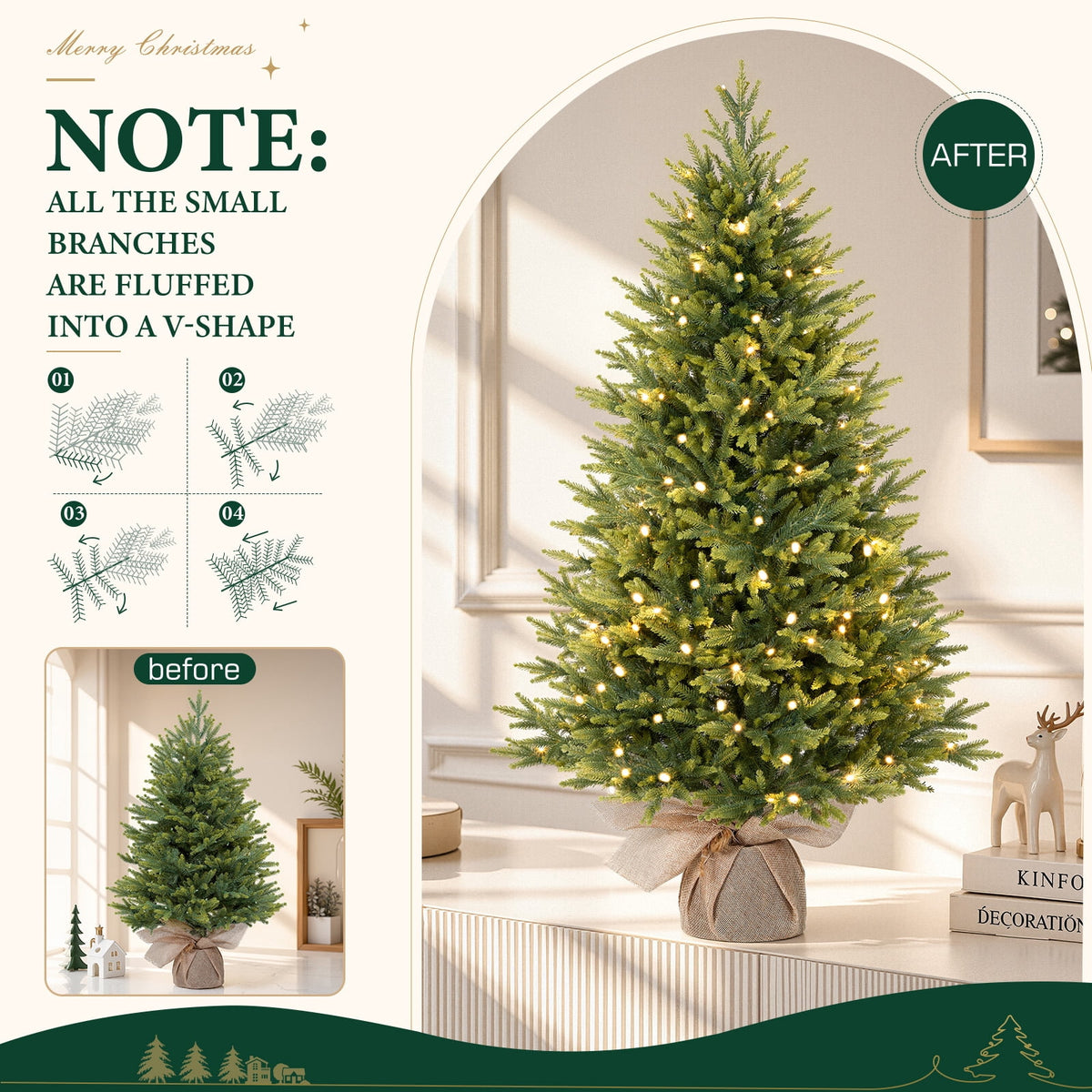 Lolsea 2ft Prelit Artificial Small Mini Christmas Tree with Color LED Lights, Remote Control and Timer, Perfect for Xmas Tabletop Decorations