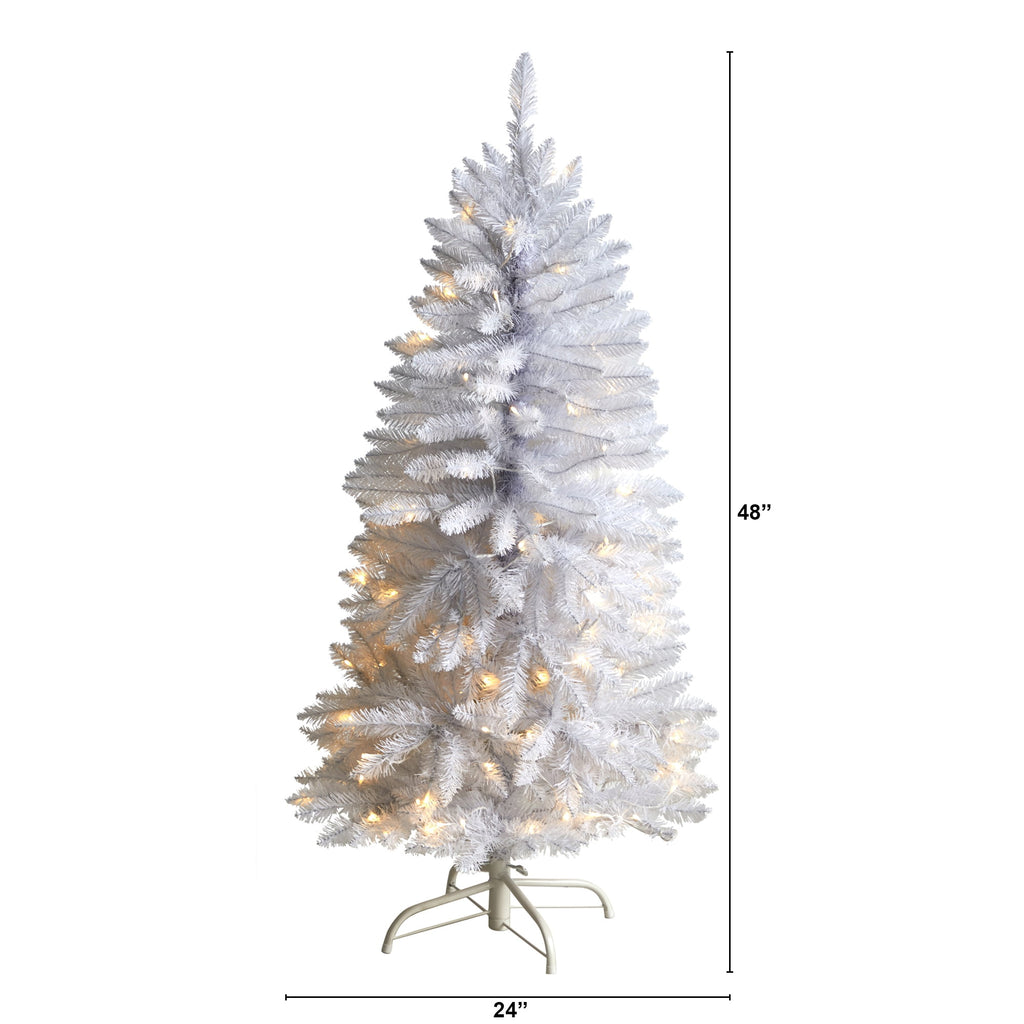 Nearly Natural 3' White Slim Artificial Christmas Tree Prelit 50 Warm White LED Lights