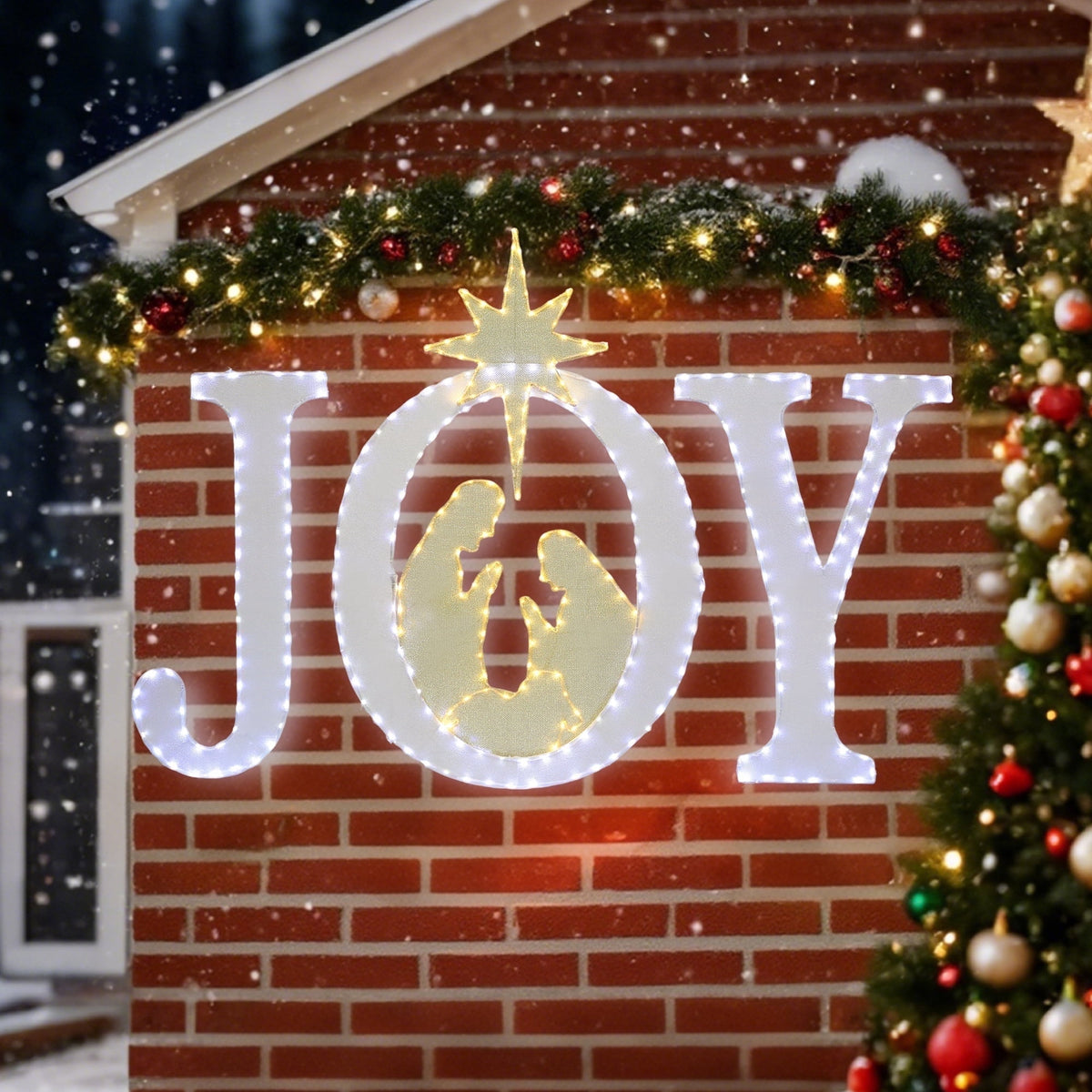 Starfree 49-inch Outdoor Nativity Decoration Lighted JOY Sign with Outdoor Christmas Yard Decorations Hanging and Standing Options for Porch & Garden