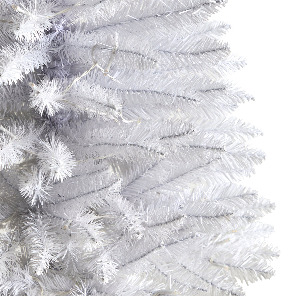 Nearly Natural 3' White Slim Artificial Christmas Tree Prelit 50 Warm White LED Lights