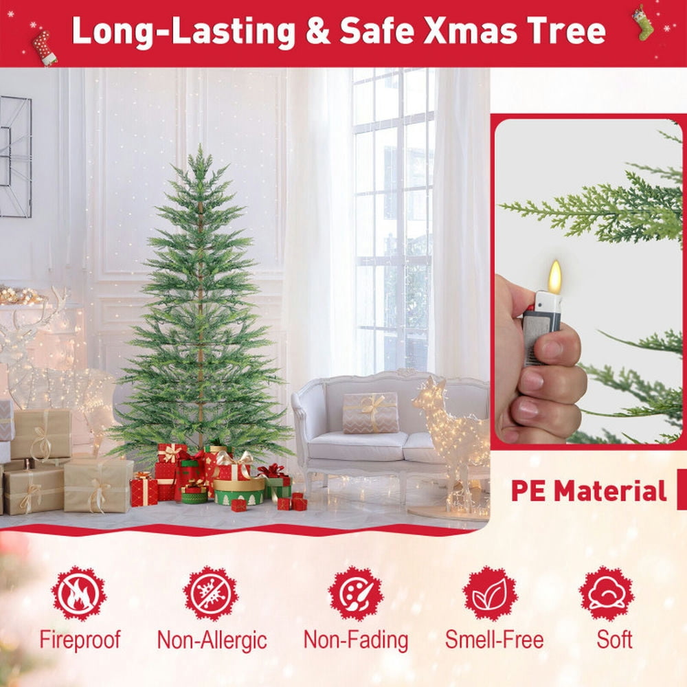 Topcobe 6.5/7.5 Feet Artificial Cypress Christmas Tree Pre-lit Hinged, Christmas Tree for Christmas Decoration-6.5 ft