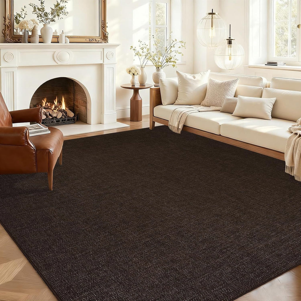 6 x 9 ft Washable Area Rug, Modern Woven Textured Rug, Soft Low Pile Non Slip Non Shedding Rug for Living Room Bedroom Dining Room - Dark Brown