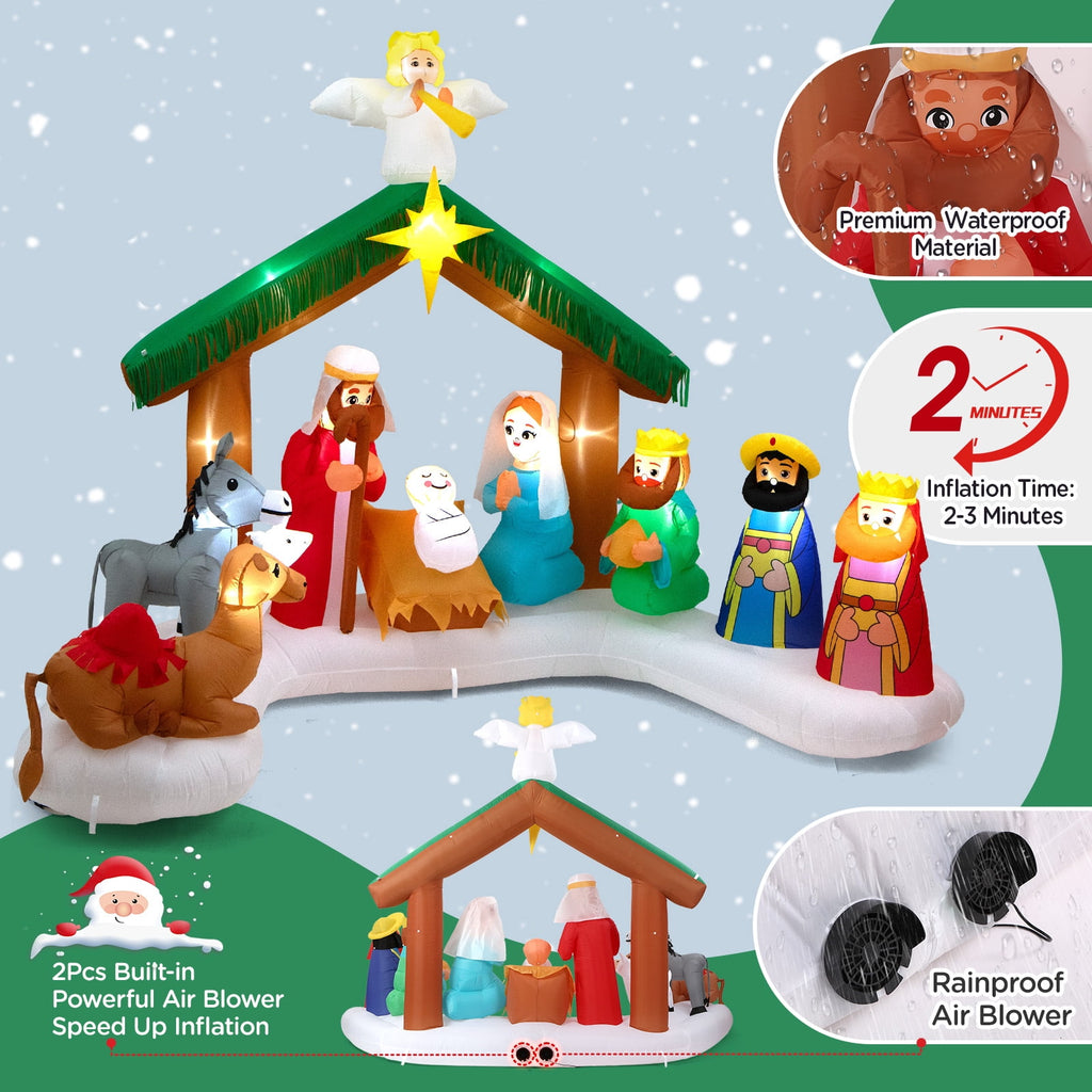 Wondiair 12FT Christmas Inflatable Nativity Scene with LED Lights for Outdoor Yard and Church Decor
