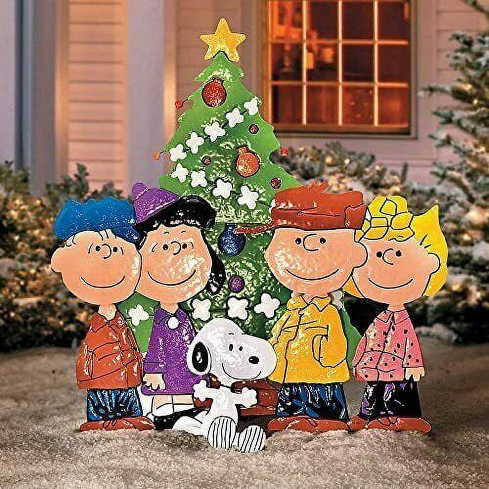 36" Peanuts Gang Around the Tree Christmas Yard Art Outdoor Christmas Decor Hammered Metal