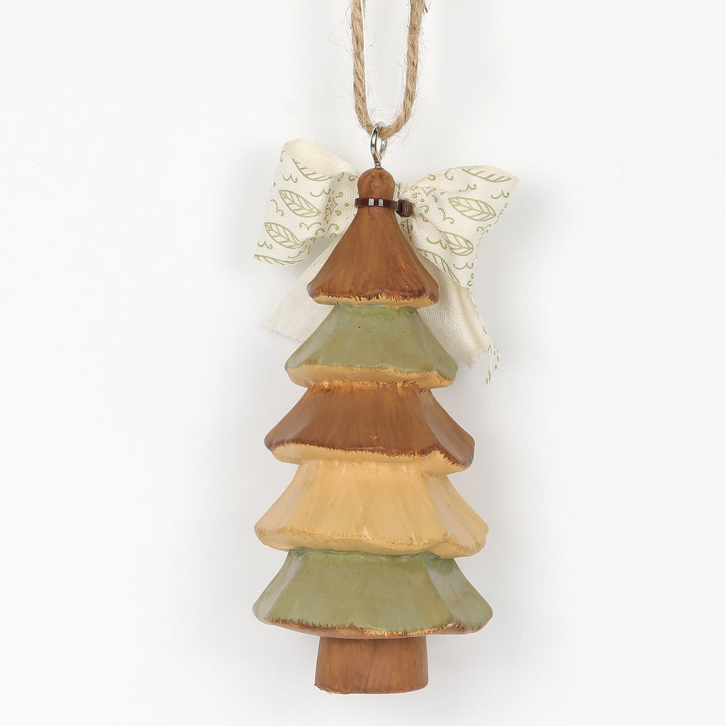 Brown Wood Tree with Bow Christmas Ornament, 4.8", by Holiday Time