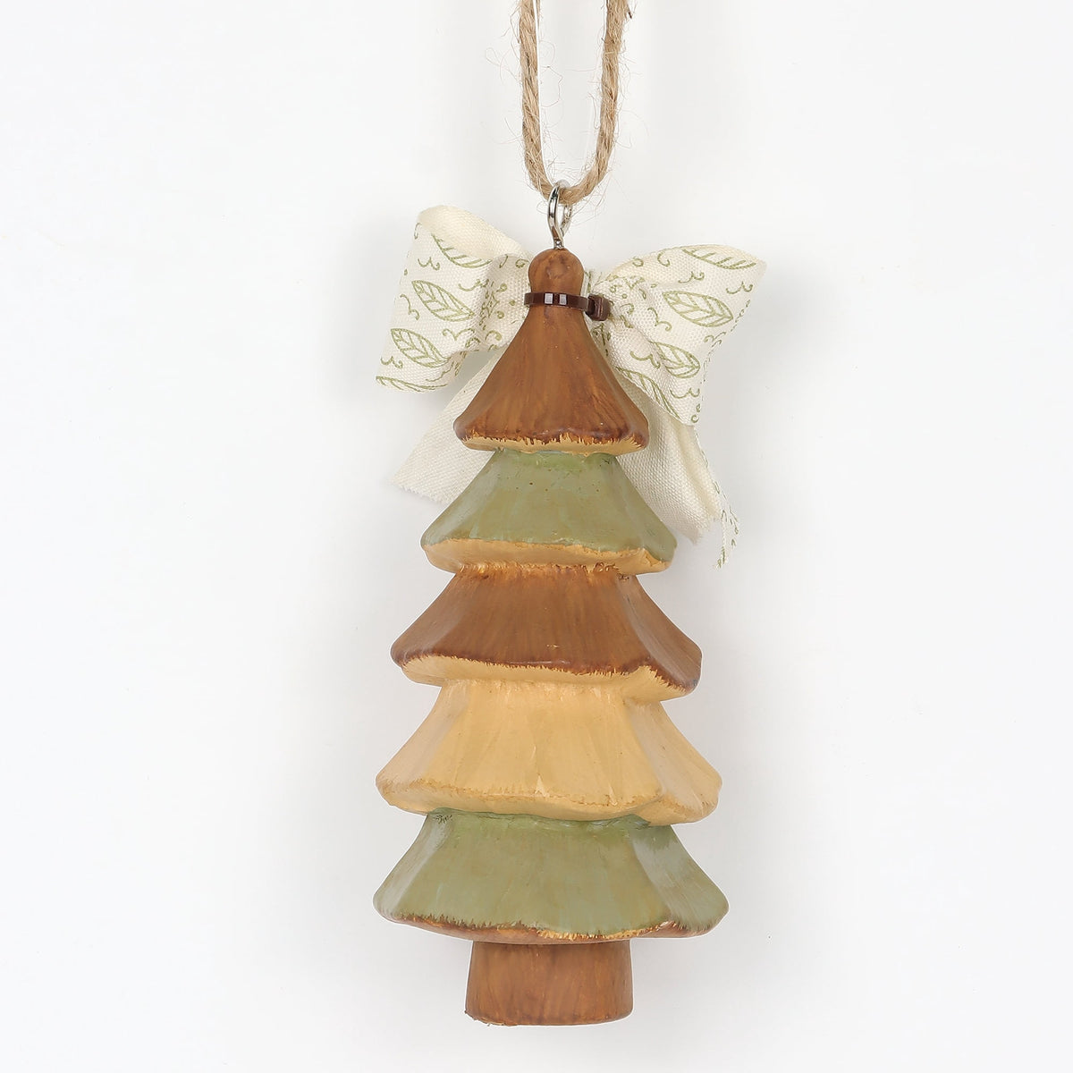 Brown Wood Tree with Bow Christmas Ornament, 4.8", by Holiday Time