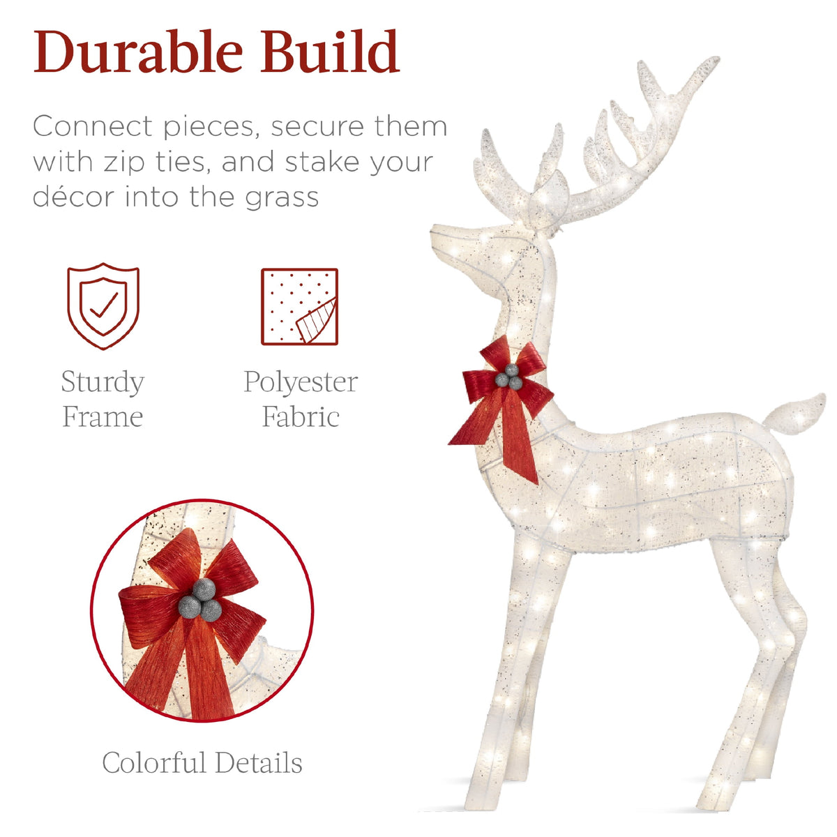 Best Choice Products 3-Piece Lighted Christmas Deer Set Outdoor Yard Decoration w/ 360 LED Lights, Stakes - White