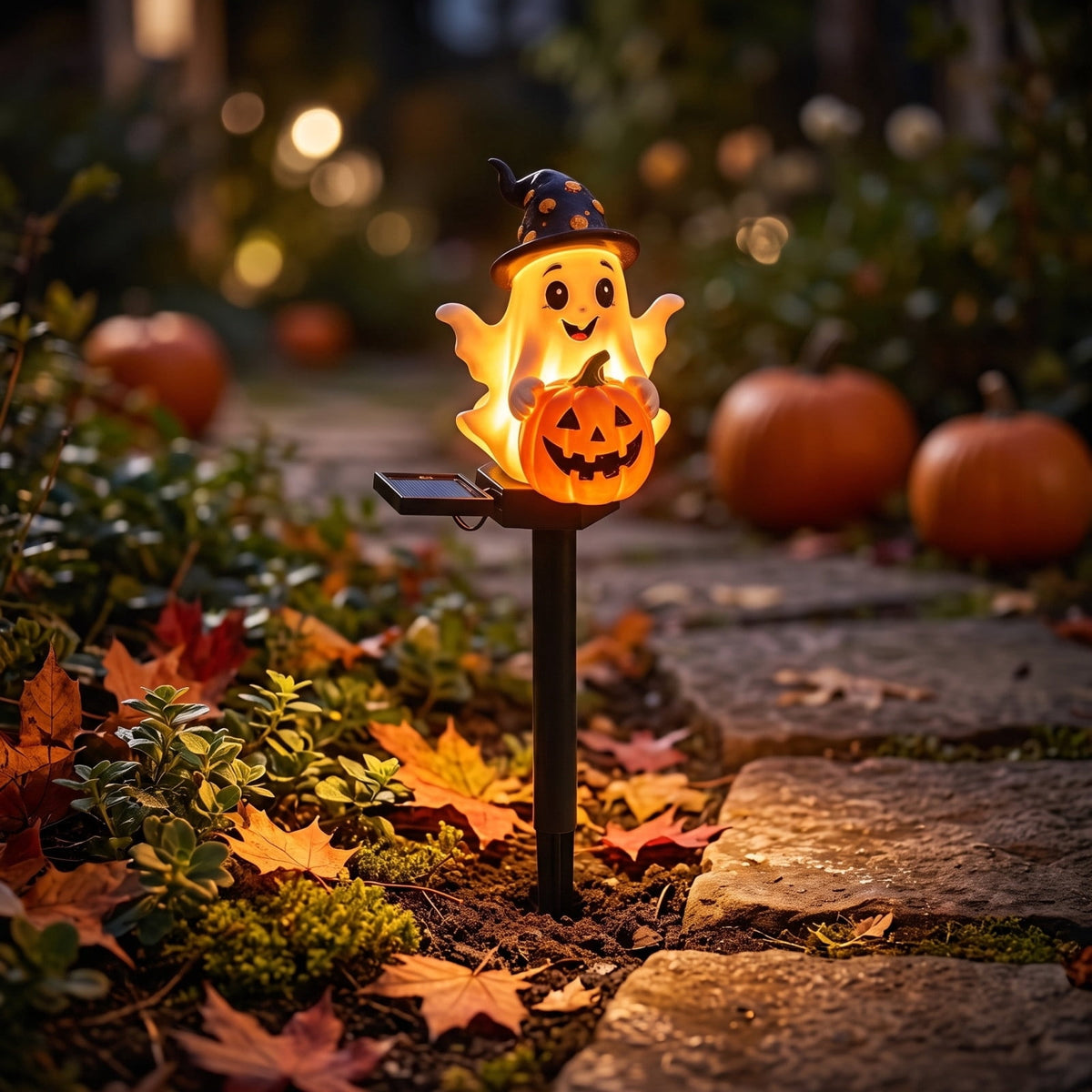 Stijggn Halloween Pumpkin Stake Solar Garden Lights, Waterproof Multi Branch Little Pumpkin Lantern Garden Stake Lights Outdoor Walkway Yard Garden Decoration
