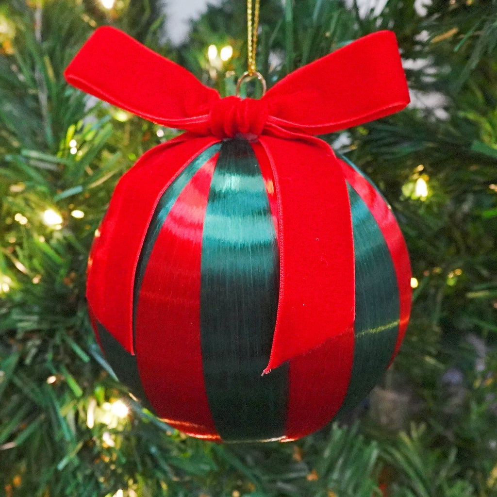 Red and Green Stripe Ball Christmas Ornament, 4", by Holiday Time