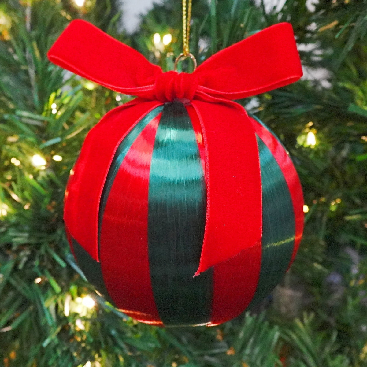 Red and Green Stripe Ball Christmas Ornament, 4", by Holiday Time