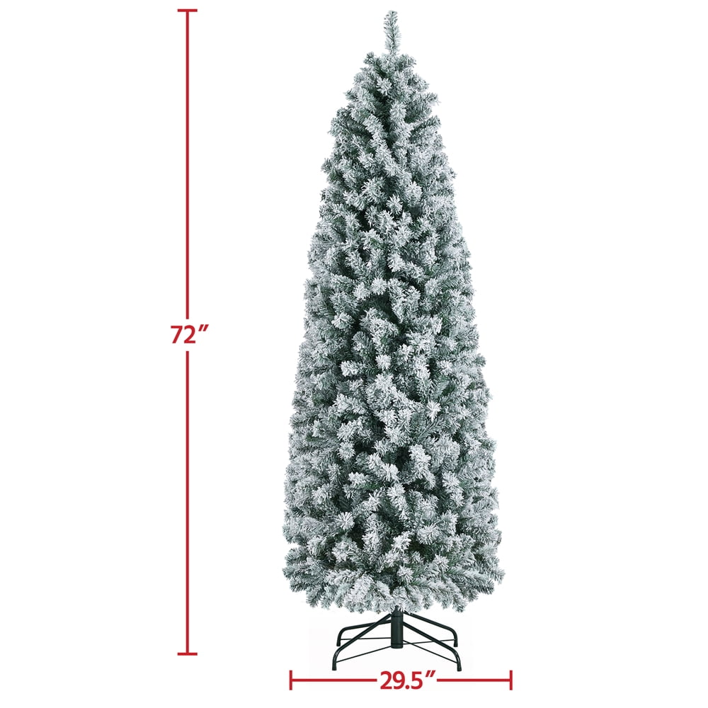 Renwick 6 Ft Snow Frosted Artificial Christmas Tree Holiday Decorative Tree with Pencil Shape Metal Stand, Green