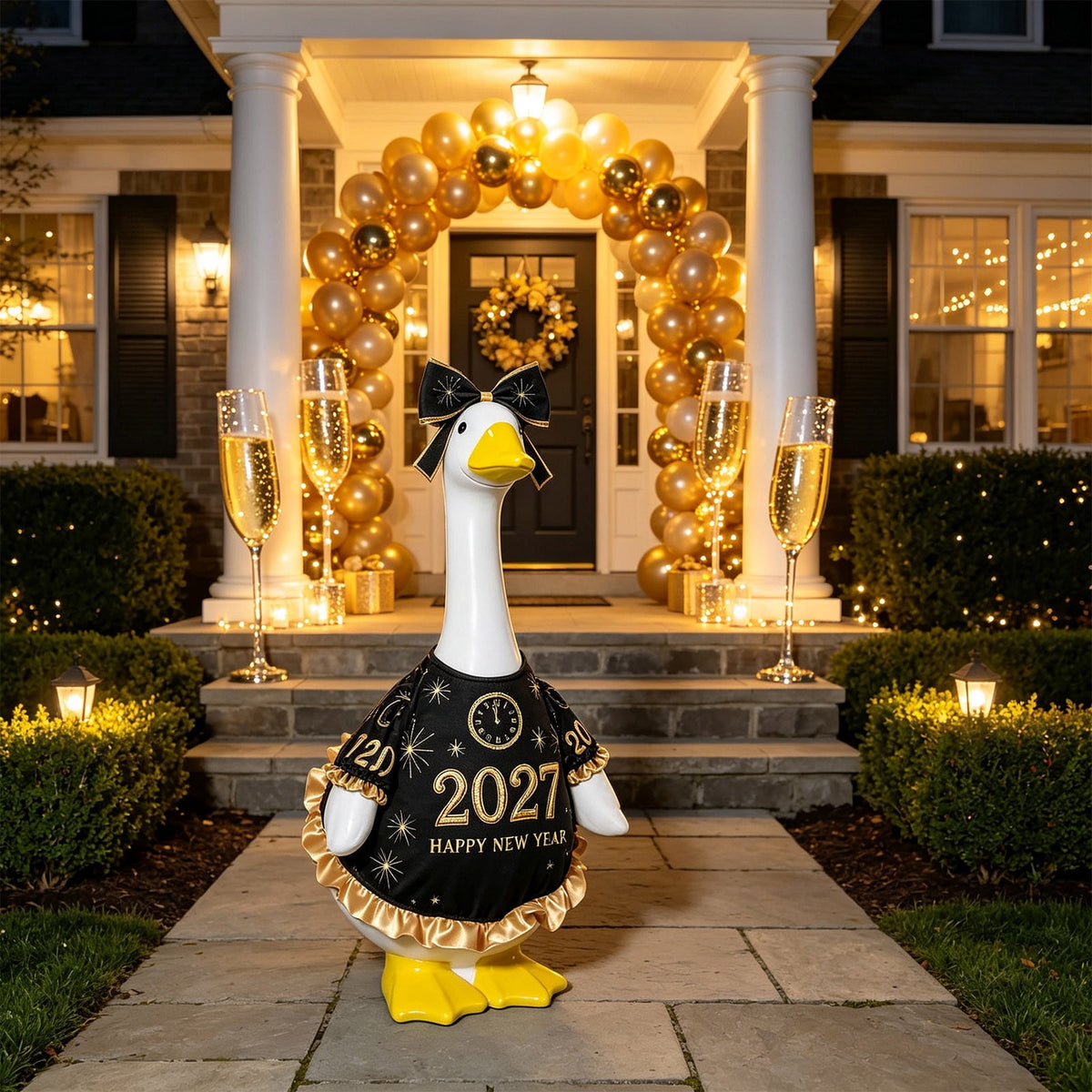 AZXY Thanksgiving Porch Goose Outfit, 23 Inch Lawn Goose Costume with Pilgrim Hat & Pumpkin Turkey Print Dress, Goose Clothes for Cement Plastic Goose Statue, Outdoor Yard Patio Fall Garden Decor