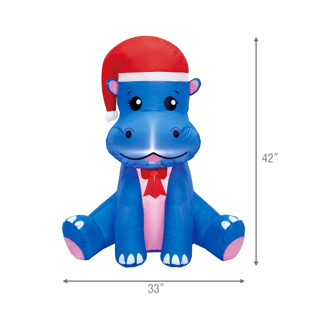 Blue and Pink Hippo Christmas Yard Inflatable, 3.5', by Holiday Time