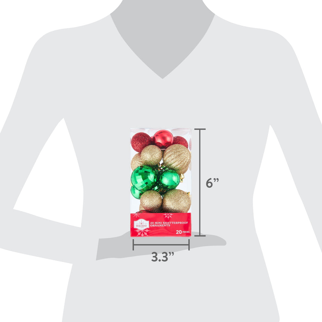 20-Count Red/Green/White Mini Ball Shatterproof Christmas Ornaments, by Holiday Time