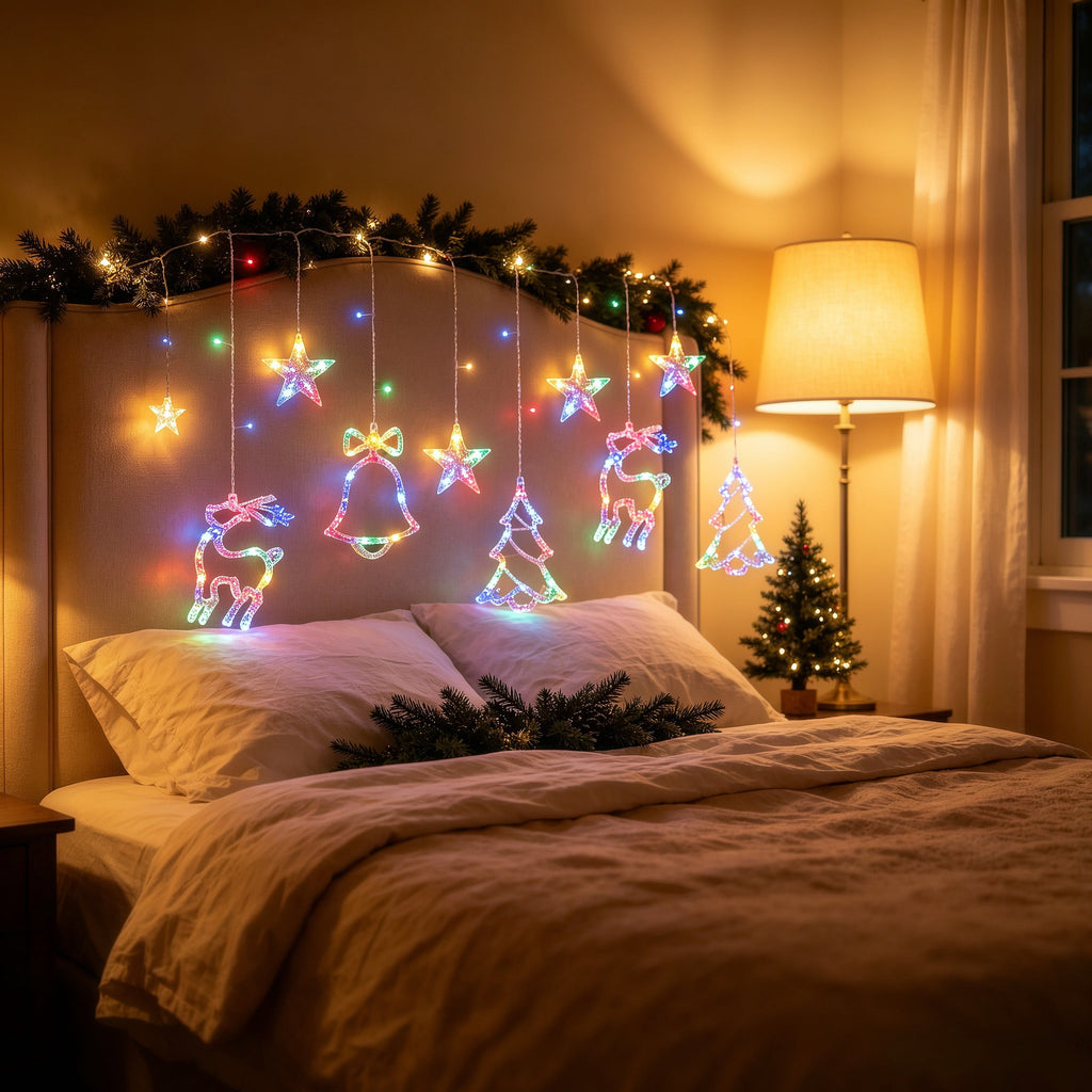 Scidweet Christmas Lights Decorations, 11.5 FT Hanging Twinkle Fairy Christmas Curtain Lights for Home Indoor Outdoor Window Xmas Decor, Warm White
