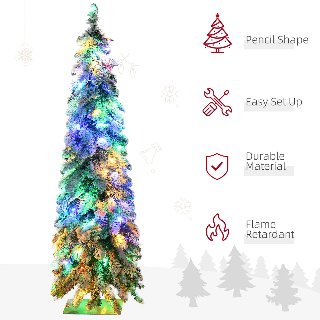 HOMCOM 4' Downswept Slim Snow Artificial Christmas Tree with LED Lights