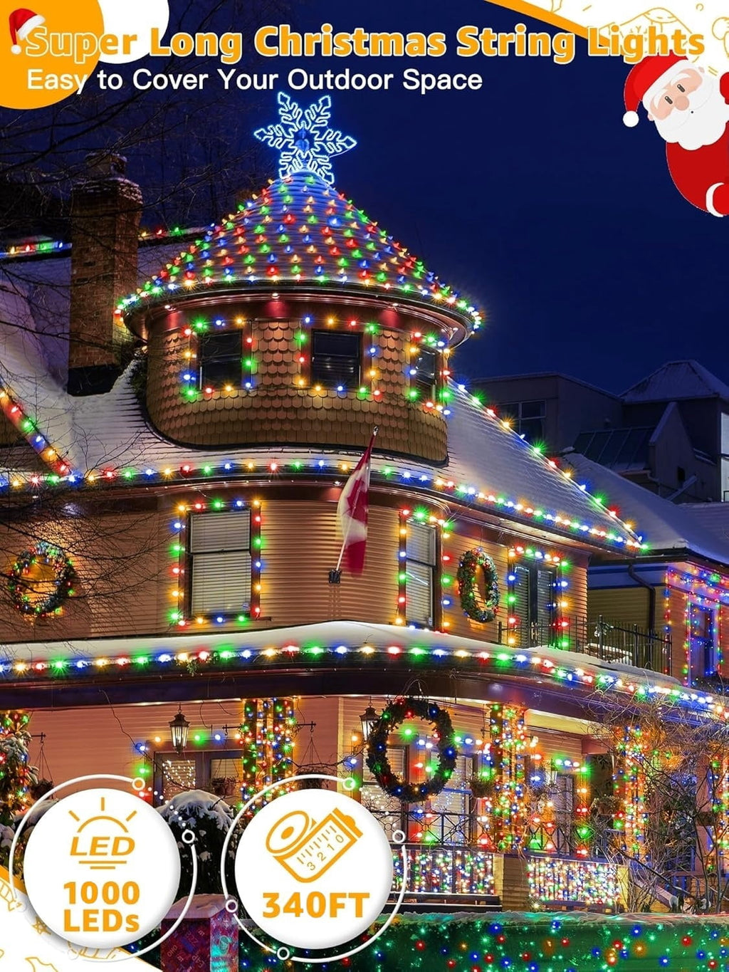 PMMIPNW Christmas Lights 340 FT 1000LED, Outdoor Christmas String Lights with 8 Modes Remote Timer, IP67 Waterproof for House Yard Outside Indoor Xmas Decorations