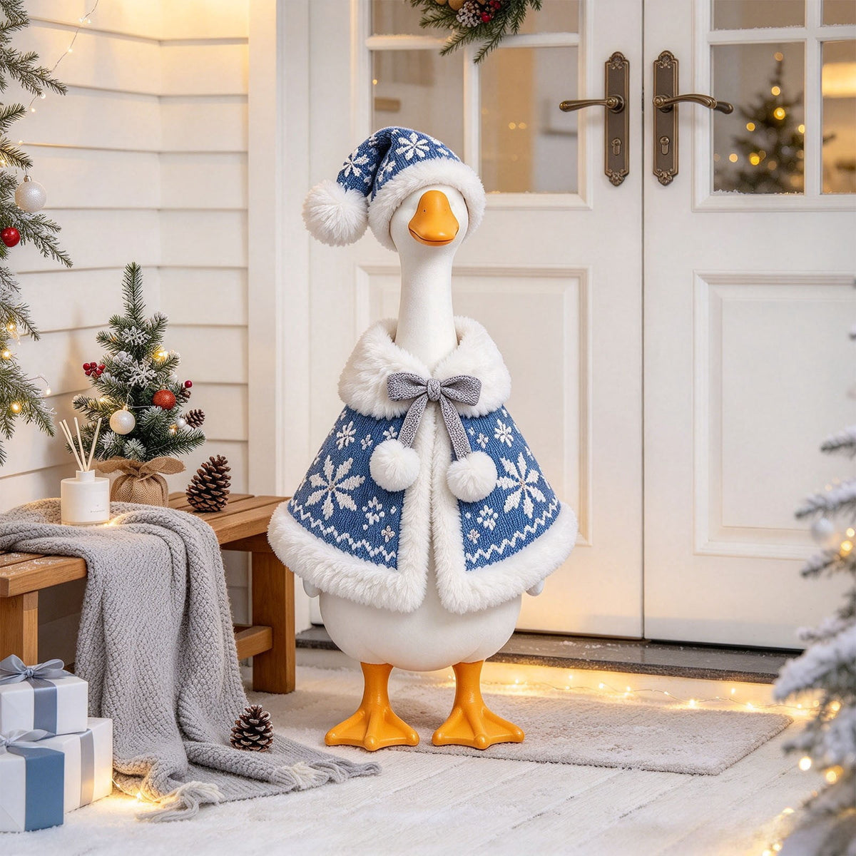 Aurorax Christmas Goose Clothes for Cement Goose Porch Goose 23"/17",Porch Goose Outfit 19 inch,Red Holiday Porch Goose Clothing Accessories for Garden Lawn Yard