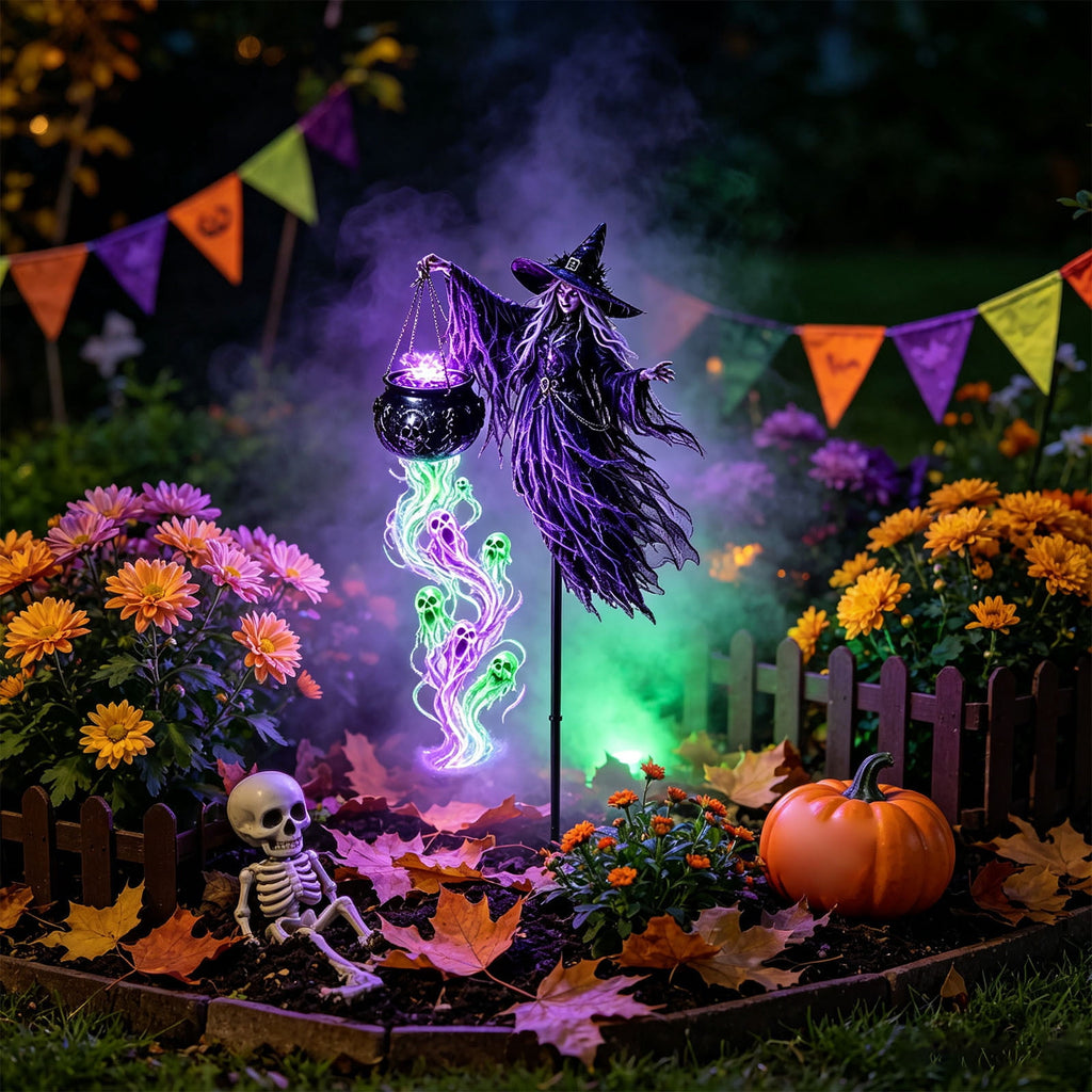 Solar Halloween Metal Moon Black Cat Garden Stake with LED Pumpkin Lantern, Light Up Star Bat Yard Decor Stake, Spooky Outdoor Lawn Pathway Halloween Decoration