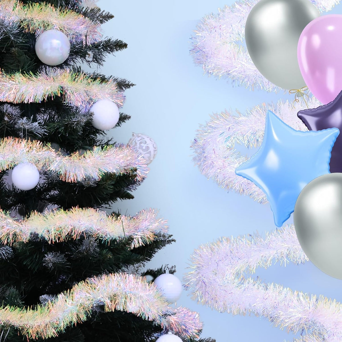 Ayieyill 33ft Tinsel Garland Hanging Christmas Tree Garland for Christmas Tree Decorations Indoor, Iridescent