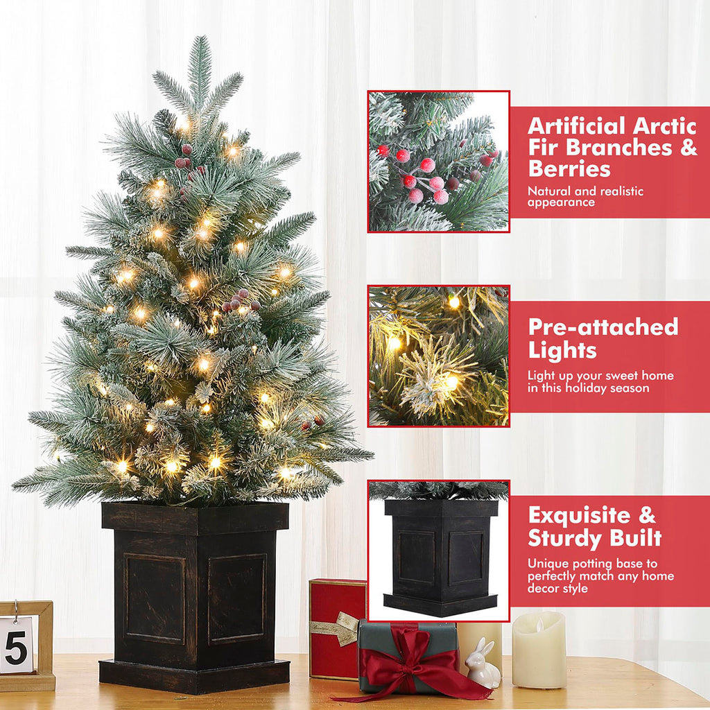 Danolapsi 3ft Pre-Lit Christmas Tree, Artificial Christmas Trees with 78 LED Lights, Snow Flocked Prelit Xmas Tree with Lighting Base, Battery Operated & Timer Function, Christmas Decoration for Home