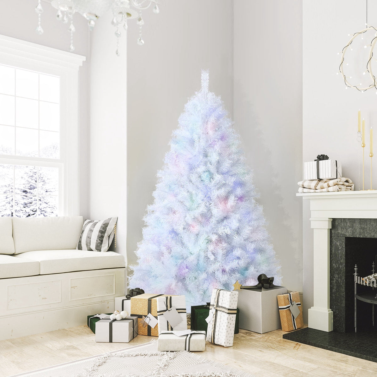 Topbuy 6FT White Realistic Xmas Tree, Lush Christmas Tree W/ 792 PVC & PET Branch Tips