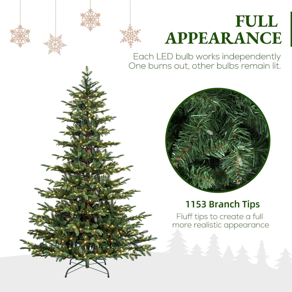 VIVATREES 6ft Pre-lit Artificial Christmas Tree w/ 1153 Mixed PVC PE Hinged Branch Tips 330 Warm White LED Lights Foldable Base