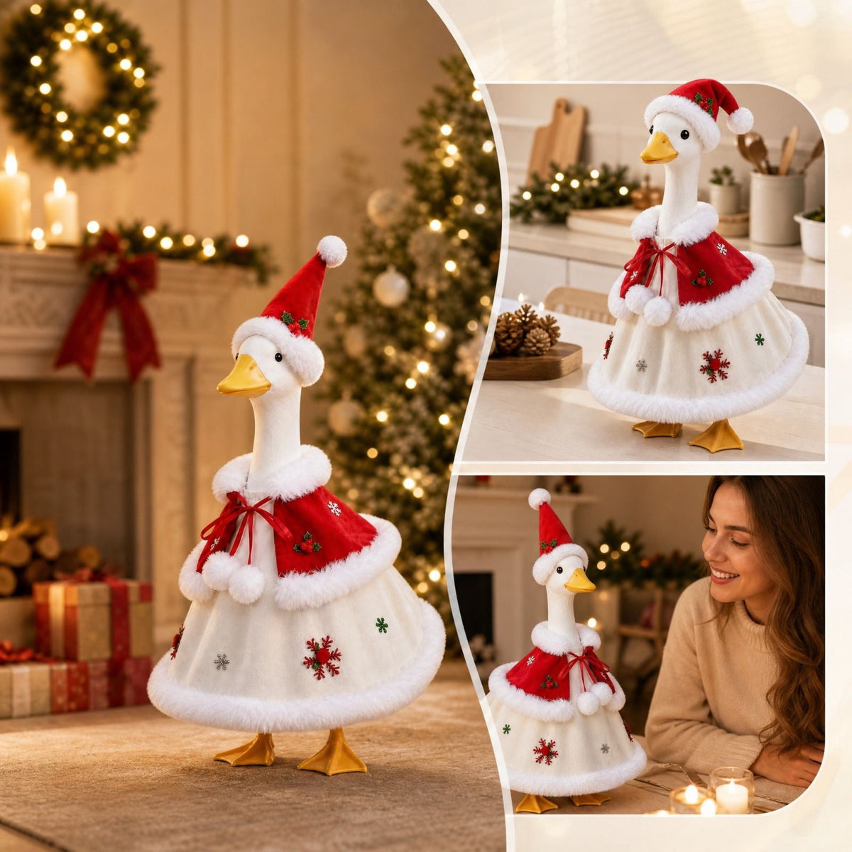 Aurorax Christmas Goose Clothes for Cement Goose Porch Goose 23"/17",Porch Goose Outfit 19 inch,Red Holiday Porch Goose Clothing Accessories for Garden Lawn Yard