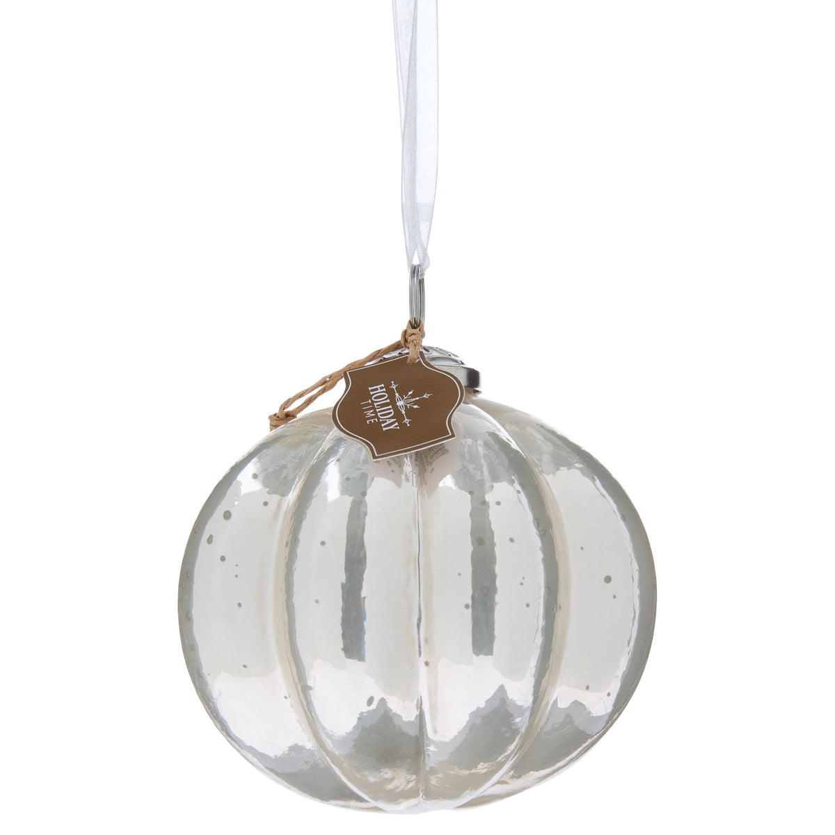 Silver Mercury-Style Glass Ribbed Christmas Ornament, 3.8", by Holiday Time