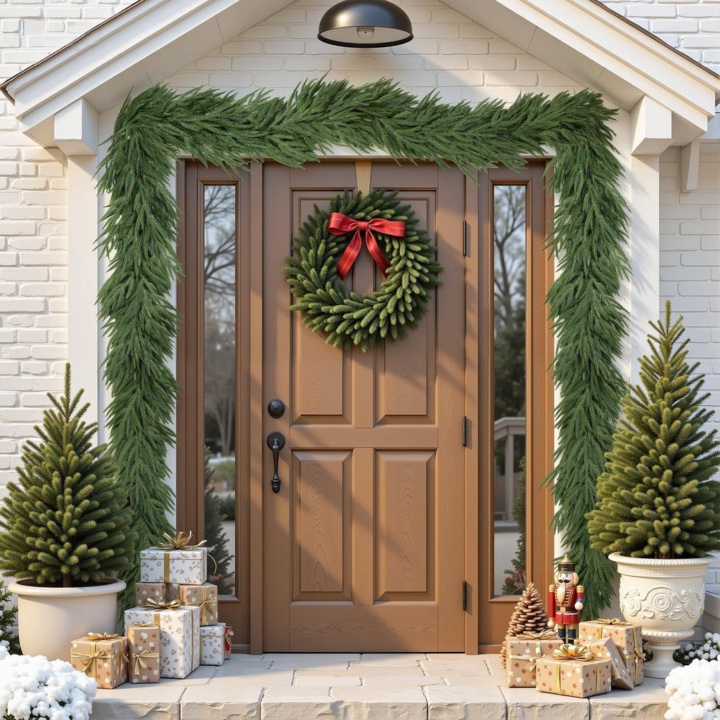 Lolsea 9FT Real Touch PE Christmas Garland, Artificial Norfolk Pine Garland for Mantel, Stair Railing, Christmas Tree, Xmas Decoration for Indoor & Outdoor, Green