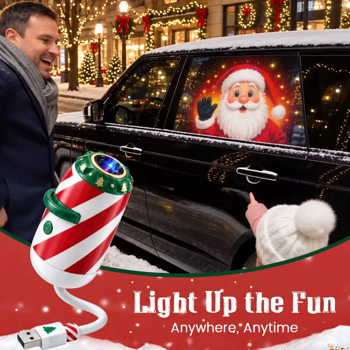 2027 Christmas Projector Light with 12 Films, USB Powered Holiday Projection Lamp with Clear Lens & One-Touch Control, Adjustable Christmas Car Ceiling & Room Decor