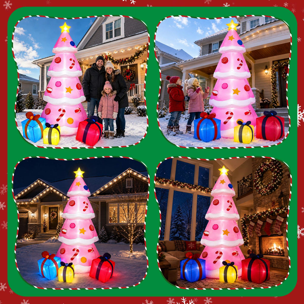 Goosiay 10FT Christmas Inflatables Tree with Built-In LED Lights and Gift Boxes, Giant Xmas Blow Up Tree Yard Decoration for Outdoor Yard Garden Lawn Decor,Green