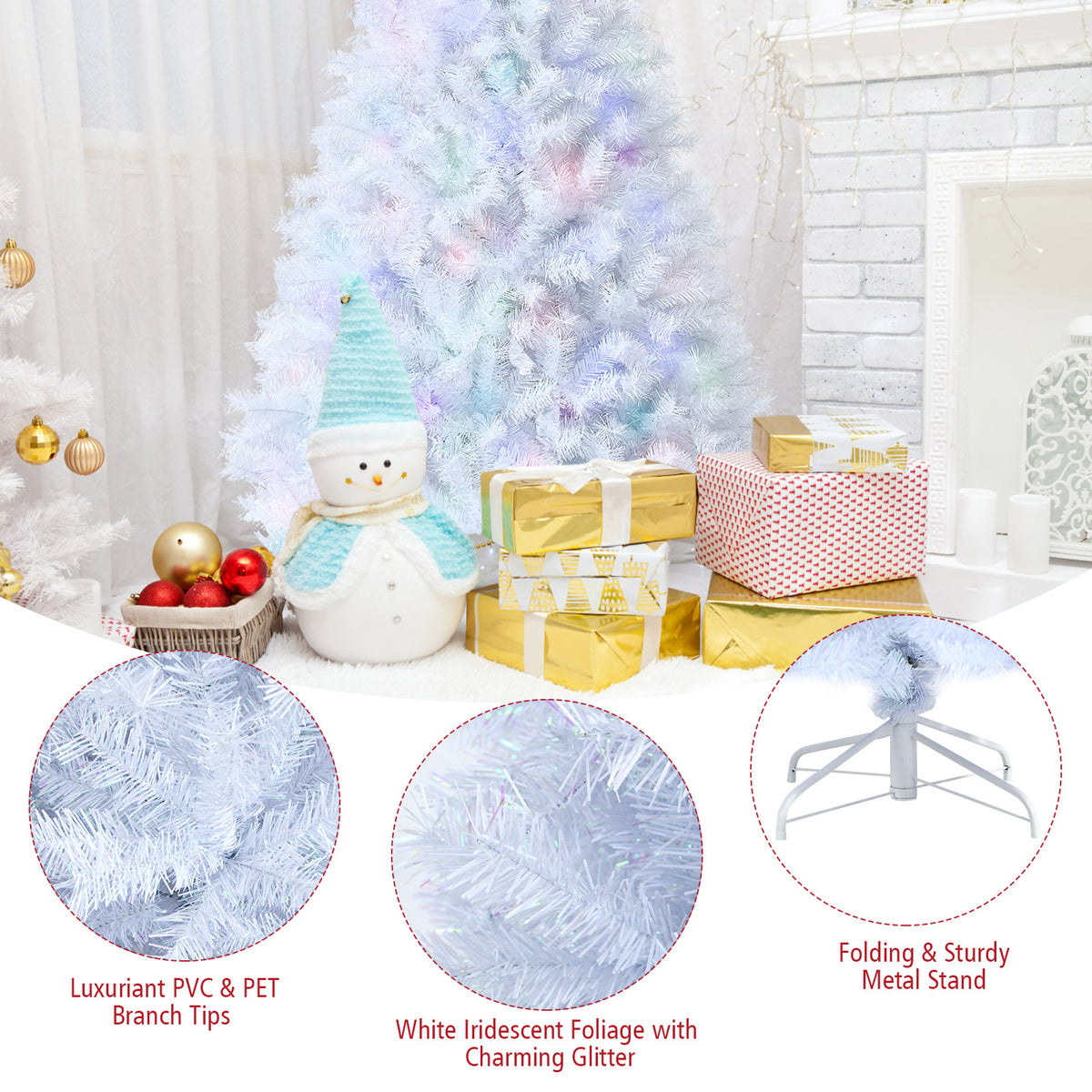 Topbuy 6FT White Realistic Xmas Tree, Lush Christmas Tree W/ 792 PVC & PET Branch Tips